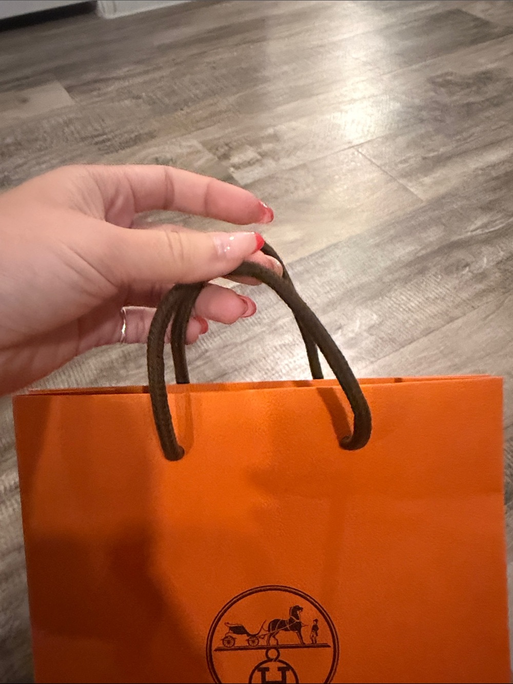 Hermes Orange Shopping Bag with Brown Cord Handle - Picture 3 of 7